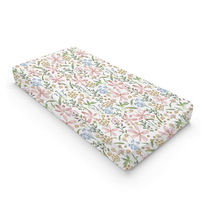 Boho Floral Changing Pad Covers for Boy Girl 32''x16'' Watercolor Wild Flowers Fitted Diaper Change Table Sheets Colorful Spring Nature Plants Art Soft Breathable Nursery Changing Table Cover Mats