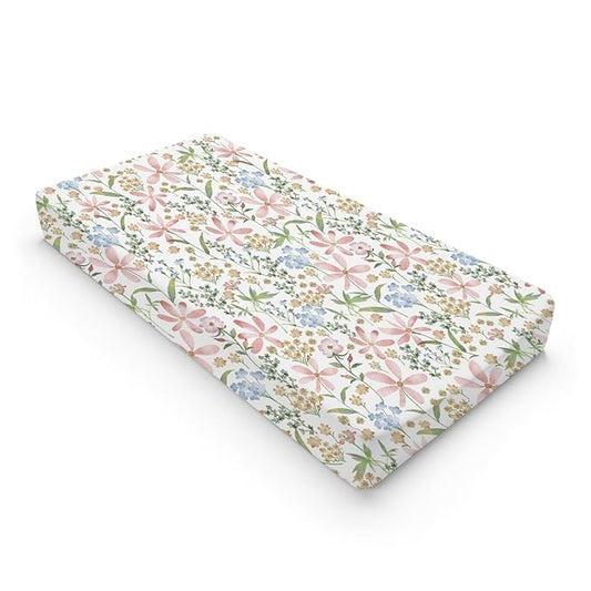 Boho Floral Changing Pad Covers for Boy Girl 32''x16'' Watercolor Wild Flowers Fitted Diaper Change Table Sheets Colorful Spring Nature Plants Art Soft Breathable Nursery Changing Table Cover Mats