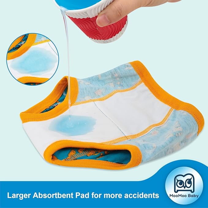 MooMoo Baby 4 Packs Training Underwear Absorbent Vehicle Potty Training Pants for Toddler Boys