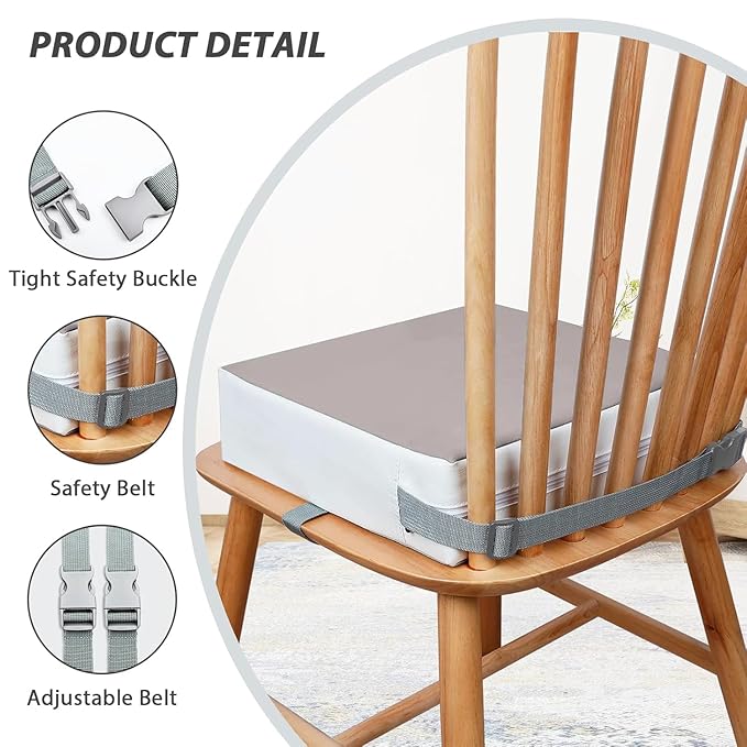 Booster Seat for Table - PU Waterproof Strong Support Toddler Booster Seat for Dining Table, Portable Booster Chair with Adjustable Elasticity Straps for Toddlers Eating Travel Home