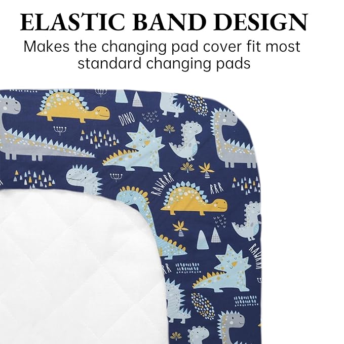 2 Pack Changing Pad Cover for Girls Boys, Ultra Soft Breathable Cotton, Baby Diaper Change Table Pad Covers (32"x16", Dinosaurs Car)