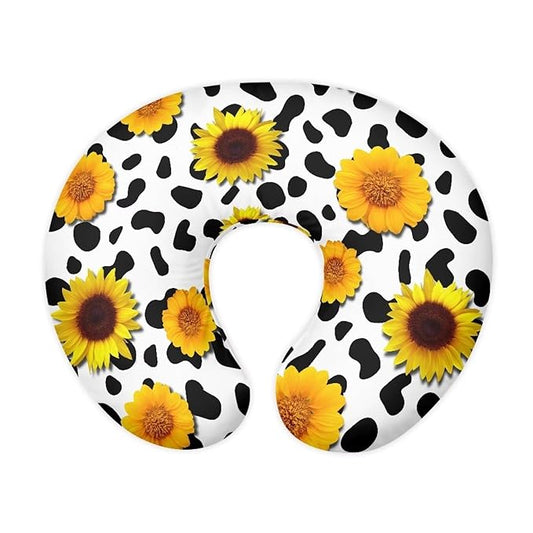 Sunflower Cow Print Nursing Pillow Cover Slipcover Cozy Skin-Friendly Fabric Newborn Nursing Pillow Case with Hidden Zipper Feeding Pillow Cover for Boys Girls Easy to Use