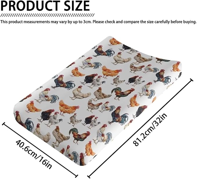 Changing Pad Covers for Boys Girls, Chickens Print Diaper Changing Table Pad Cover Soft Breathable Changing Mat Cover for 32''x16" Cute Birthday Gifts for Baby
