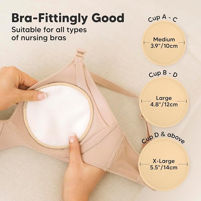 14-Pack Reusable Nursing Pads for Breastfeeding - Soft & Absorbent 4-Layers Washable Breast Pads for Leaking Milk, Viscose from Bamboo Breastfeeding Essentials,Nipple Covers(Bare Beige, L 4.8")