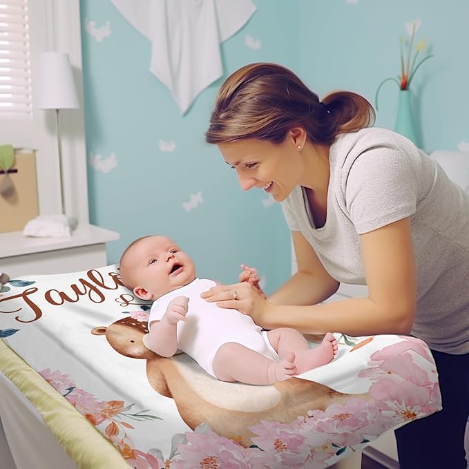 Custom Changing Pad Cover Set - Jersey Knit Comfy CozyUltra Soft Unisex Diaper Changing Table Covers with Personalized Name for Baby Boys Girls - Waterproof Ultra Soft 4 Pcs Set Style16