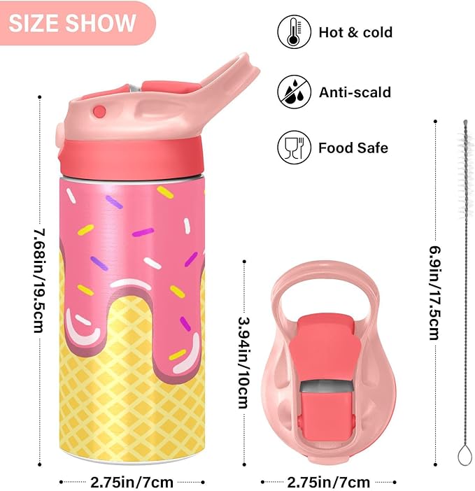 Cheetah Insulated Water Bottle 20 oz with Straw and Carry Handle Black Leopard Boys Girls Thermos Bottle Vacuum Stainless Steel Bottles Leak-Proof for Sports Travel and School