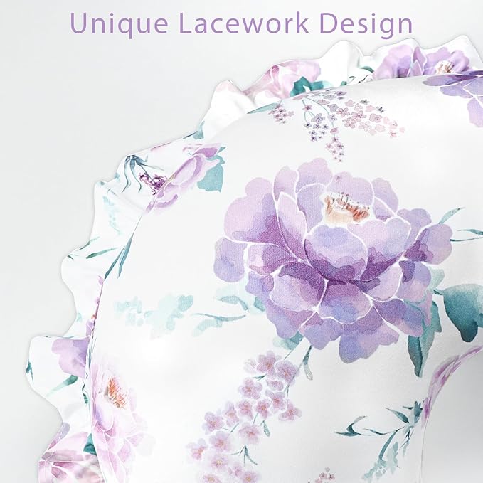 Ruffle Nursing Pillow Cover, Removable Stetchy Case for Breastfeeding Pillows, Ultra Soft and Breathable Feeding Pillow Slipcover with Modern Design Lace for Infant Girls Boys, Purple Floral