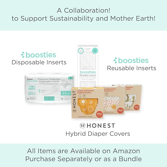 Overnight Diaper Leak Stopper, Super Boosties Disposable Inserts, Use with Pampers Sizes 2-6, Honest Hybrid Diaper Cover Sz Small, Amazing Baby Cover Sz 2, Pocket-Sling Compatible, 4.3x11 in, 96 count