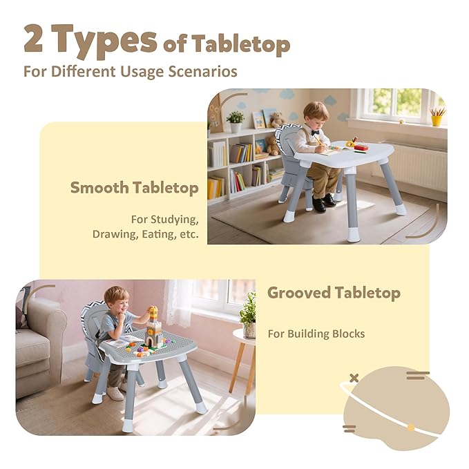 TODEFULL Baby High Chair, 8 in 1 Convertible Highchairs for Babies and Toddlers, Children Dining Booster Seat/Kids Building Block Table for Girls Boys, Baby Seat with Removable Tray, Chevron