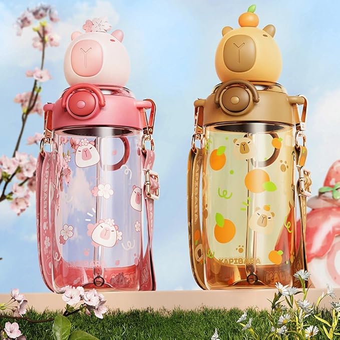 Kawaii Capybara Water Bottle Tritan Bottles Water Cup Kids Portable Kapibara Drinks Bottle for School/Cycling/Running