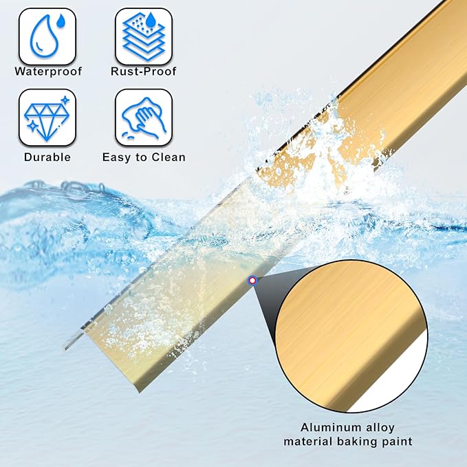 Golden Wall Corner Protector, 4Pcs, Length 35.4in, Width 0.4in - Self Adhesive Metal Corner Protector for Aluminum Trim molding, Cabinet Edge Guard, Easy to Install