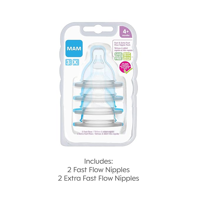 MAM Easy Active Baby Bottle - Switch Between Breast and Clean, 4+ Months, Boy & Bottle Nipples Mixed Pack - Fast Flow Level 3 and Extra Fast Flow Level 4