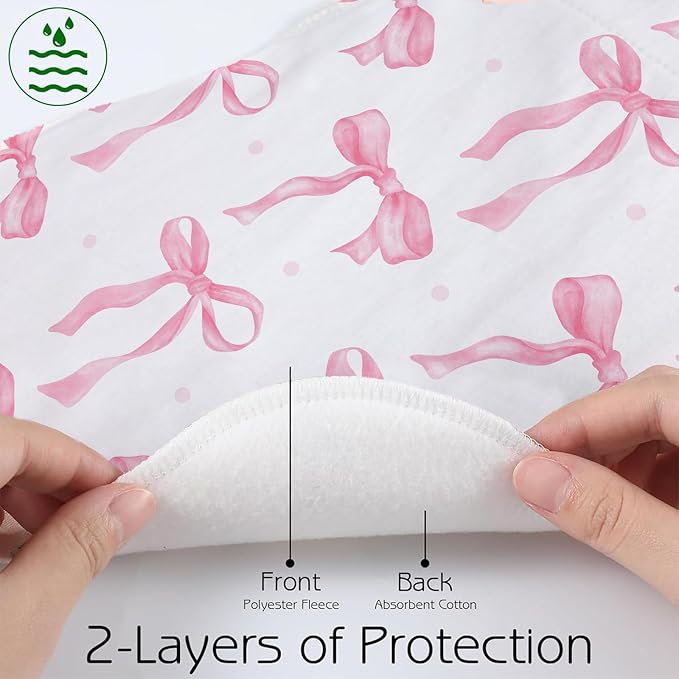 4 Pack Pink Bow Baby Burp Cloths Soft Absorbent Spit up Rags Cherry Burp Cloths Pink Burping rag for Boy Girl Newborn Gifts Nursery Decor, 19 x 9 Inches