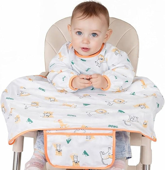 MOTEERLLU Coverall Baby Feeding Bib for Eating,Long Sleeves Bib Attaches to Highchair and Table,Weaning Bibs