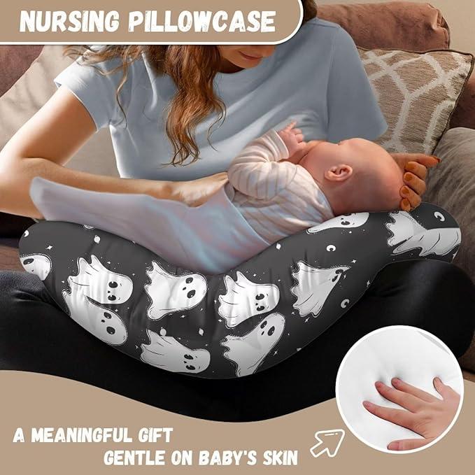Cute White Ghost Nursing Pillow Cover for Baby Boy Girl Ultra Soft Comfortable Newborn Nursing Pillow Case Easy to Use and Dustptoof Halloween Decor