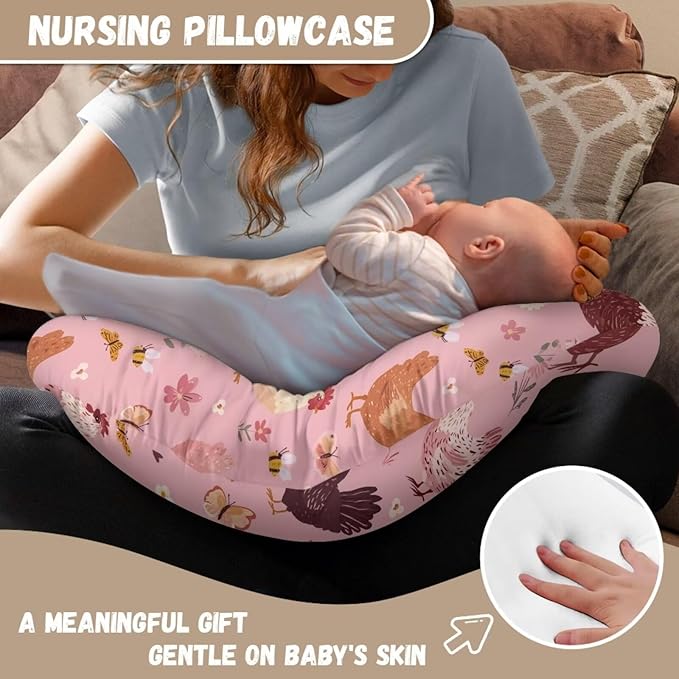 Boho Chicken Nursing Pillow Cover Stretchy Removable Nursing Covers for Breastfeeding Pillows, Ultra Soft Comfortable Slipcover for Boy and Girls, Pink