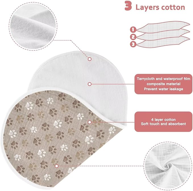 Brown Dog Paws Baby Muslin Burp Cloths Set of 1 Paw Muslin Washcloths Cute Milk Spit Up Rags Soft Newborn Towel Burp Cloth Bib for Unisex Boys and Girls, 22 x 11 Inch