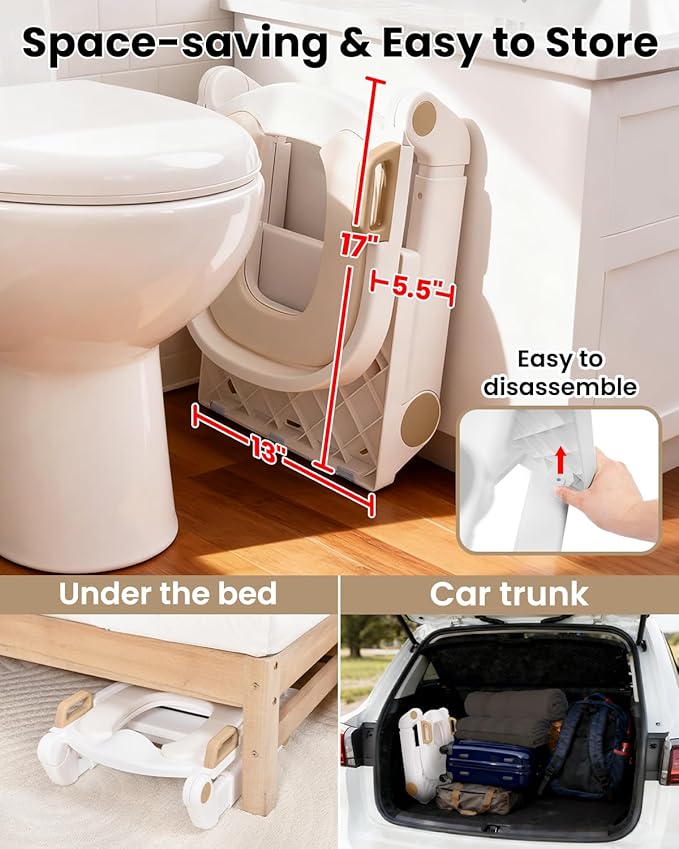 Potty Training Seat, Primlect Upgrade Toddler Toilet Seat for Kids Boys Girls, 2 in 1 Potty Training Toilet with Step Stool, Adjustable Seat and Ladder, Non-Slip Pad, Splash Guard (M-Brown)