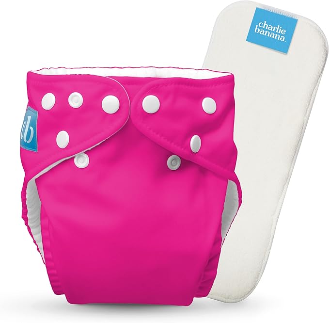 Charlie Banana Cloth Diapers, Reusable, Washable, Adjustable One Size Diaper, for Babies and Toddlers, with Absorbent Insert - Hot Pink, 1 Pack