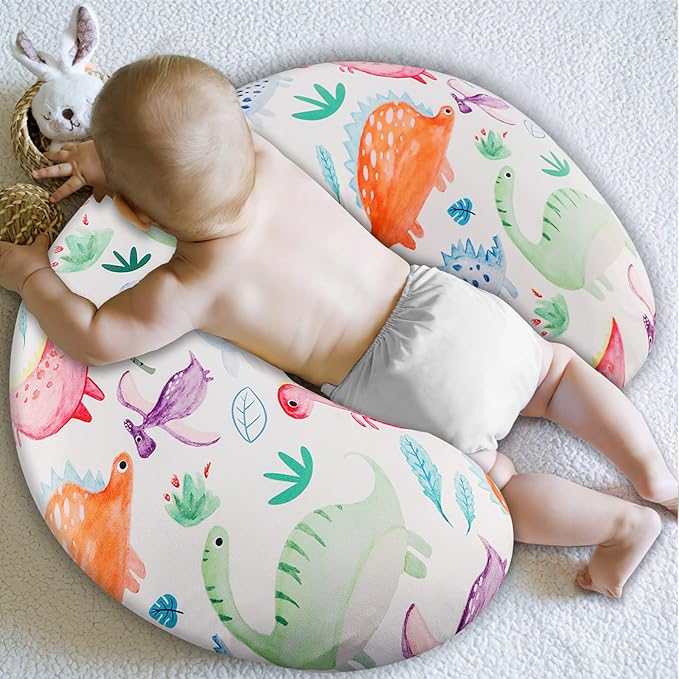 Dinosaur Nursing Pillow Cover Set Baby Boys & Girls, 2Pack Twins Breastfeeding Pillow Slipcover Cushion Cover, Soft Fabric Fits Snug On Infant,Fits for Nursing Pillow Newborn (Pillow Not Included)