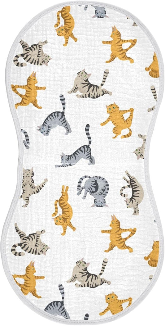 Yoga Tabby Cat Pattern Muslin Burp Cloths for Baby 1 Pack Soft 100% Cotton Baby Washcloths Bibs for Boy Girl