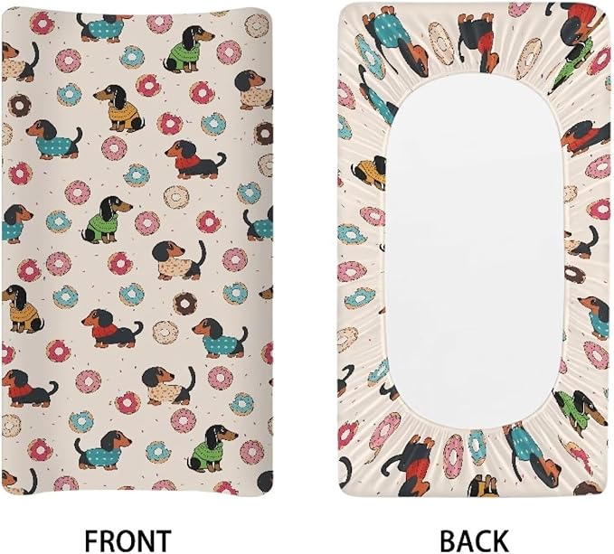 Changing Pad Covers for Boys Girls, Cartoon Dachshund Diaper Changing Table Pad Cover Soft Breathable Changing Mat Cover for 32''x16" Cute Birthday Gifts for Baby