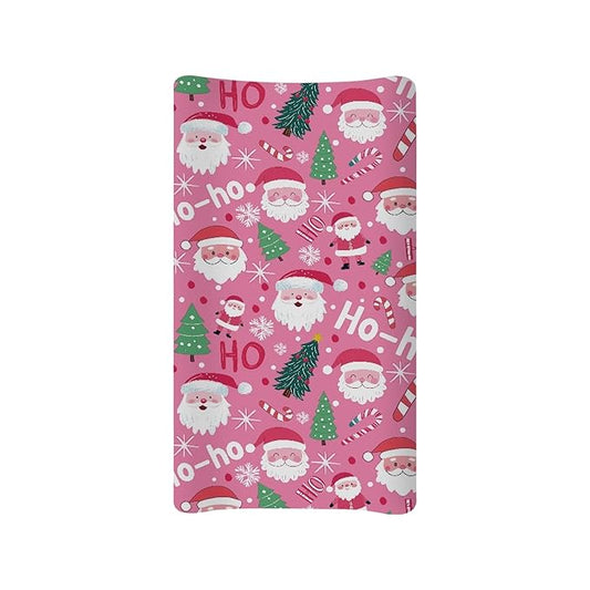 Santa Claus Changing Pad Cover for Baby Girls Christmas Day Diaper Change Table Covers Soft Breathable Stretchy Changing Mat Sheets Cover Pink