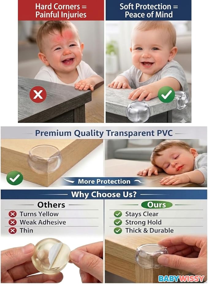 Corner Protectors for Baby Proofing (12 Pack - Starter Kit) – Crystal Clear Furniture Corner Guards, Toddler Safety Edge Covers for Tables & Sharp Corners, High-Tack Adhesive, Non-Toxic PVC