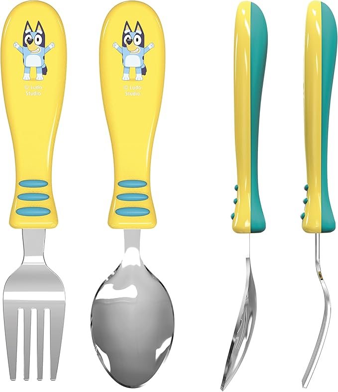 Zak Designs Bluey Kid Flatware Set with Fun Character Art on Both Utensils, Non Slip Fork and Spoon Set is Perfect for Encouraging Picky Eaters to Finish Their Plates (2 pk, BPA-Free)