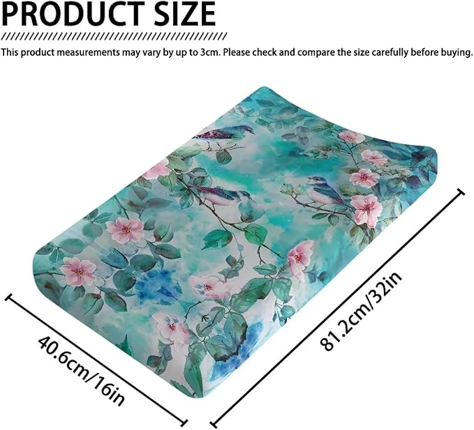 Green Bird Changing Pad Covers Safe Baby Diaper Change Table Covers, Reusable Change Pad Cover Fit for Most Change Pad Machine Washable