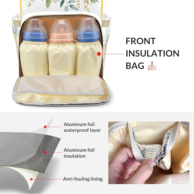 Cute Elephant Sunflowers Cute Diaper Bag Baby Nappy Bag Daughter Multi-Function Custom Baby Bag Picnic Diaper Carrying Bag Unisex Gifts with Name