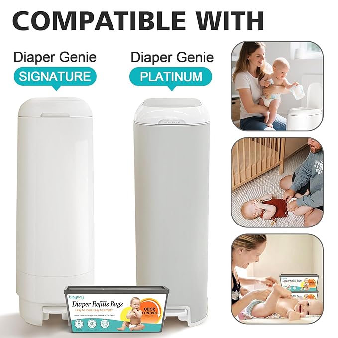 Diaper Pail Refill Bags Compatible with Diaper Genie Easy Roll Signature & Platinum Pails,4-Pack (120 Bags)