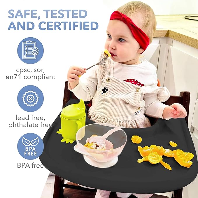 High Chair Tray Compatible with Stokke Tripp Trapp Chair – Matte Black – NO Suction Plate Feature – Ergonomic Curved Design – BPA-Free, Easy to Assemble