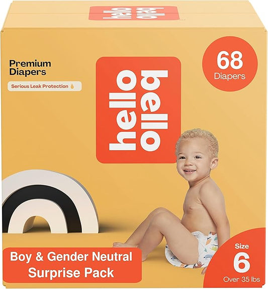 Hello Bello Premium Baby Diapers Size 6 I 68 Count of Disposable, Extra-Absorbent, Hypoallergenic, and Eco-Friendly Baby Diapers with Snug and Comfort Fit I Surprise Boy Patterns