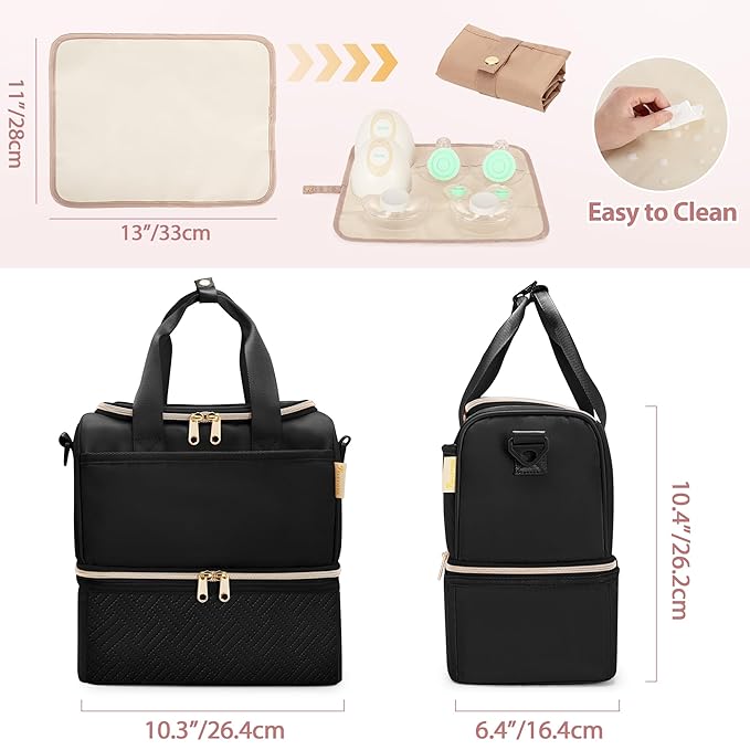 Fasrom Wearable Breast Pump Bag with Cooler Compartment Compatible with Momcozy, Medela and Willow Pumps, Portable Pumping Carrying Case with Waterproof Mat, Black (Empty Bag Only)