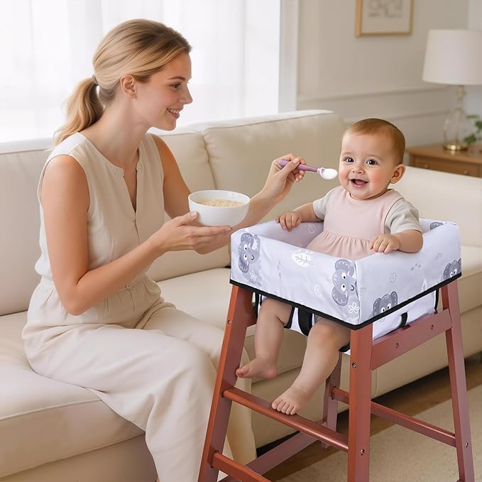 COOLBEBE Baby High Chair Cover with 3-Point Harness, Waterproof & Machine Washable Portable Seat Cover, Fits Wooden Chairs for Restaurant, Travel, Home & Dining Out, Grey