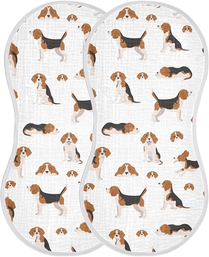 Muslin Burp Cloths for Baby Boys and Girls - 2-Pack Ultra Absorbent Beagle Dog Muslin Washcloths, Newborn Towel, Milk Spit Up Rags, Burp Cloth Bibs for Unisex, 22 x 11 Inch