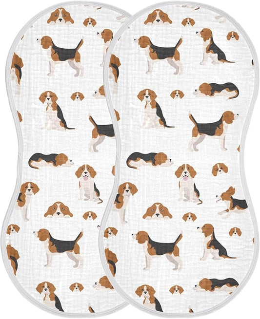 Muslin Burp Cloths for Baby Boys and Girls - 2-Pack Ultra Absorbent Beagle Dog Muslin Washcloths, Newborn Towel, Milk Spit Up Rags, Burp Cloth Bibs for Unisex, 22 x 11 Inch
