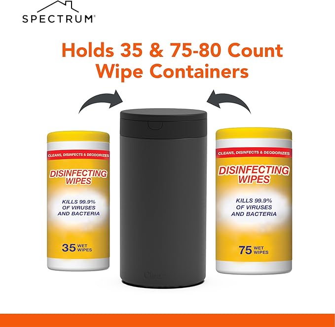 Spectrum Disinfecting Wipes Container Refillable Stainless Steel Wipe Holder for Bathroom Kitchen School Classroom, Reuseable Push Button Wet Wipe Dispenser for Disinfect Cleaning Countertop, Black