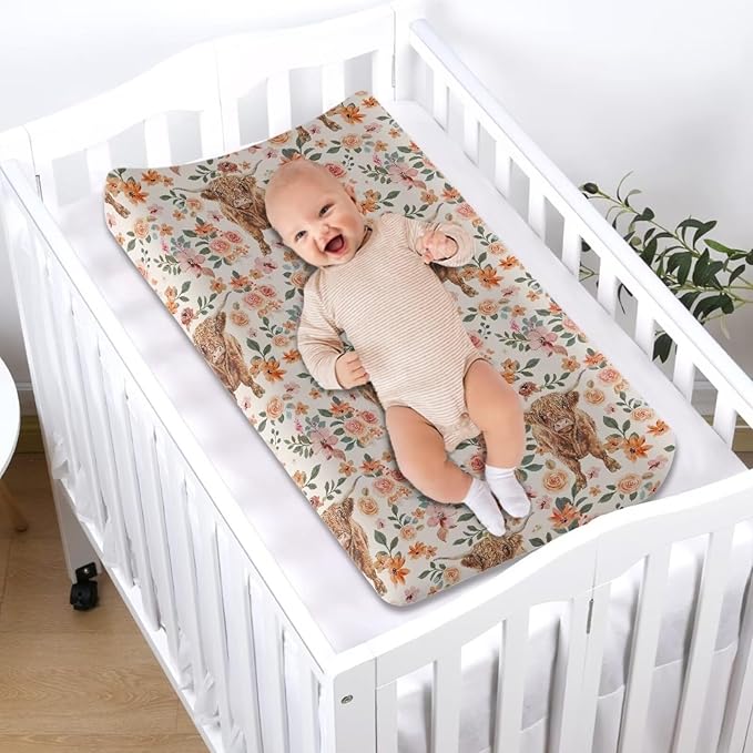 ZDCUSTOM Floral Yak Print Changing Pad Cover Changing Table Cover Soft Changing Pad Sheets Cradle Mattress Sheets Safe and Snug