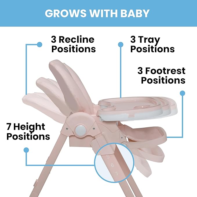 Little Folks by Delta Children 2-in-1 SlimFold High Chair for Babies and Toddlers, Pink