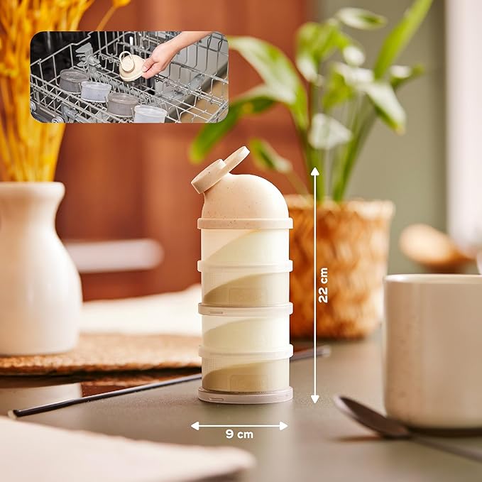 Babymoov Babydose Formula Dispenser On-the-Go, BPA-Free Baby Formula and Snack Container, Travel Essential, 4 Airtight Compartments, XL Capacity, Ergonomic, Dishwasher-Safe, Made in France, Beige