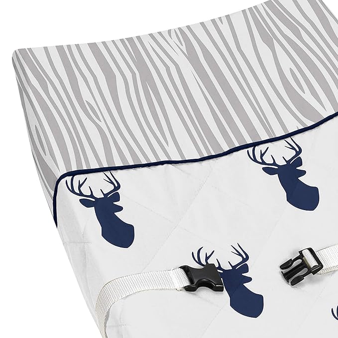 Sweet Jojo Designs Navy Blue White Woodland Deer Boy Baby Changing Pad Cover – Infant Newborn Diaper Table Change Mat Sheet - Forest Animal Stag Antler