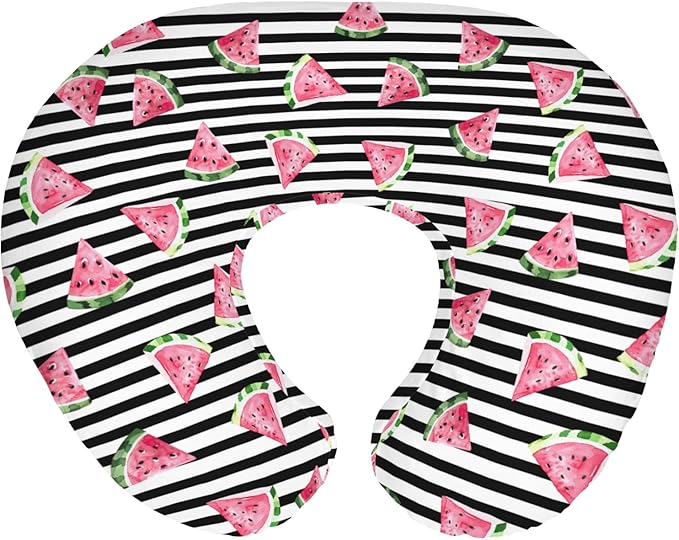 Watermelon Black and White Stripes Baby Nursing Pillow Covers for Boy Girl Tropical Summer Fruits Nursery Slipcovers for Breastfeeding Pillows Beach Vacation Soft Stretchy Covers for Newborn Infant