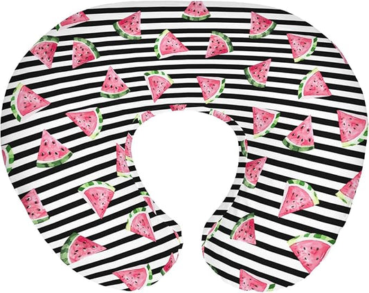 Watermelon Black and White Stripes Baby Nursing Pillow Covers for Boy Girl Tropical Summer Fruits Nursery Slipcovers for Breastfeeding Pillows Beach Vacation Soft Stretchy Covers for Newborn Infant