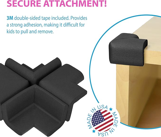 KidKusion Table Cushion | Made in USA | 16 Feet Edge + 4 Corners | Black | Baby Proof Furniture Edge and Corner Guards
