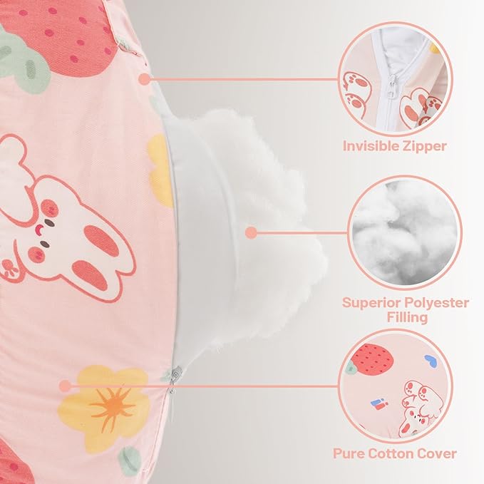 AMASKY Nursing Pillow for Breastfeeding, Animal Patterns Removable Cotton Cover, Machine Washable, Strawberry Pattern (Candy Pink), Pallet of Product