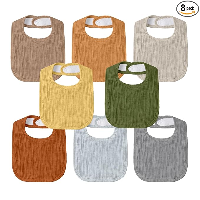 GLLQUEN BABY Muslin Drool Bibs for Boys Girls 8 Pack, Adjustable Baby Bibs for Drooling and Teething, Soft Cotton Baby Bandana Bib for Newborn Feeding Essentials (Green)