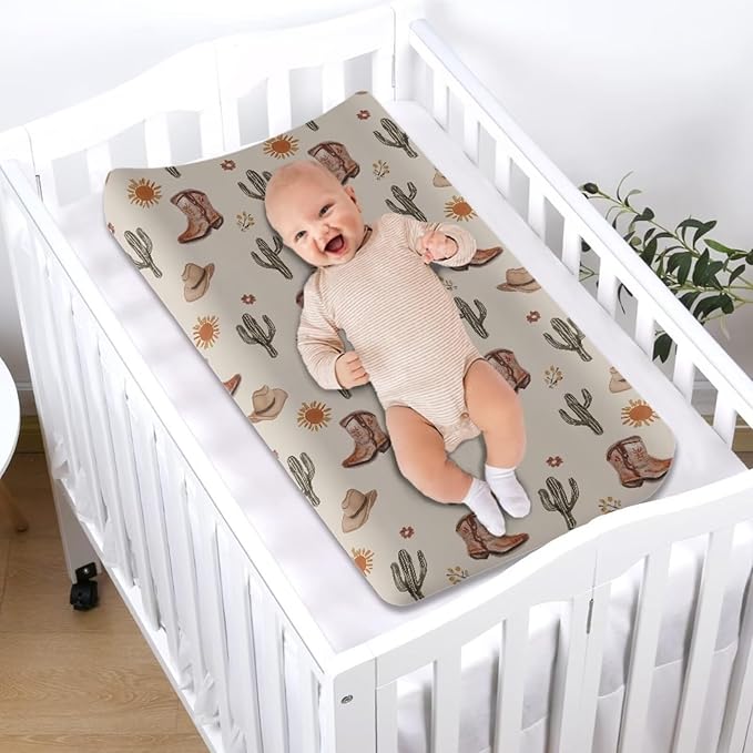 Western Cowboy Changing Table Pad Cover Cactus Diaper Changing Pad Cover White Baby Changing Pad Cover 32''*16'' Diaper Changing Cover