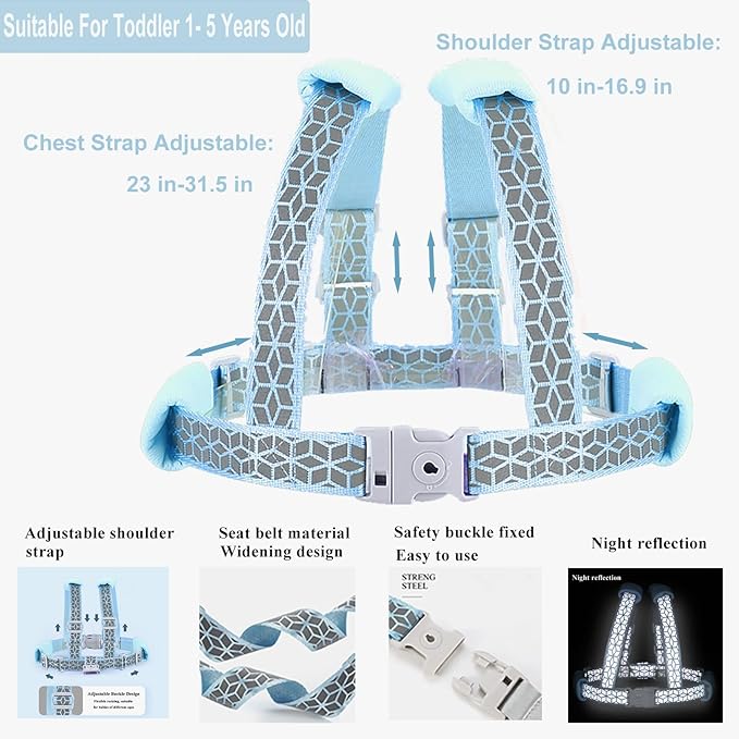 Reflective Toddler Harness with Anti Lost Wrist Link- 3 in 1 Kids Safety Leashes with Key Lock Design for Boys/Girls, Walking Wristband Rope Protection Tether Belt, Bule
